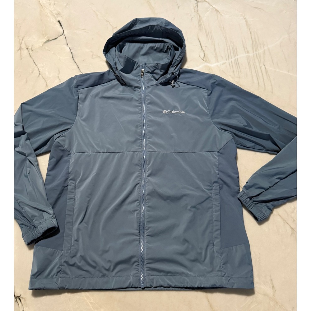 Columbia Mens Hooded Windbreaker Jacket Slate Blue Full Zip Lightweight M
